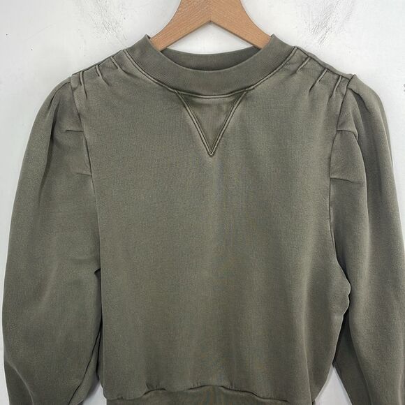 Frame Womens Long Sleeve Crew Neck Sweatshirt Green Cotton Size Small Petite - Picture 2 of 12